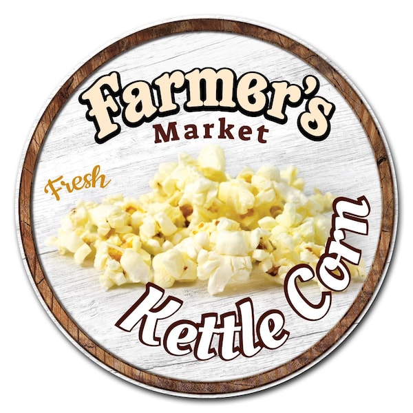 Corrugated Plastic Sign W/ Stakes 24in Circular-Farmers Market Kettle Corn, C-24-CIR-WS-Kettle Corn
